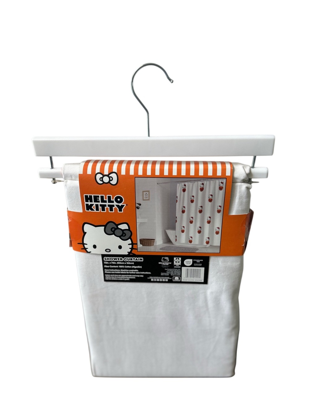 NWT Hello Kitty Halloween Pumpkin Fabric Shower Curtain 72x72 Sanrio - Picture 2 of 8